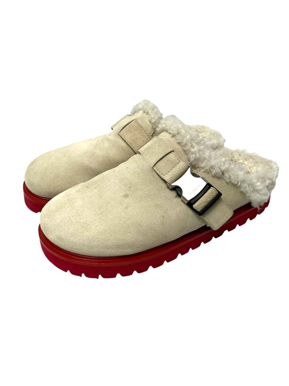 MONCLER Shearling & Suede Beige Mules Size 38 US 8